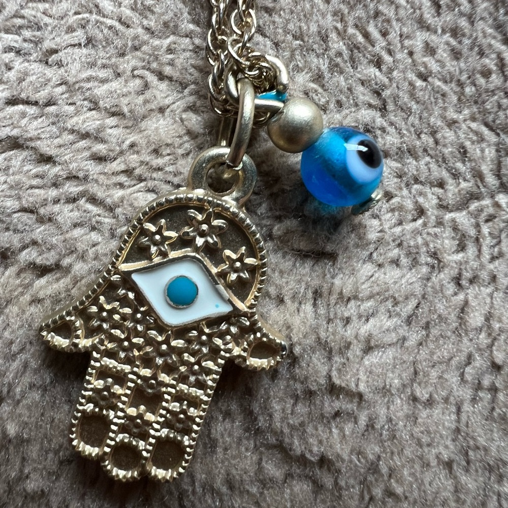 Cute Hamsa and evil eye necklace.